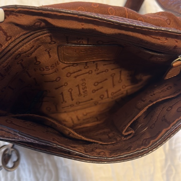 Fossil Classic Boho Rustic Versatile Brown Pebbled Leather Crossbody Bag Purse - Picture 4 of 6